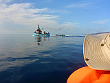 Insel: Santo Anto  Wanderweg: 318 Ort: Porto Novo Motiv: Fischerboot Silhouete von Sao Vicente Motivgruppe: Landscape © Pitt Reitmaier www.Cabo-Verde-Foto.com