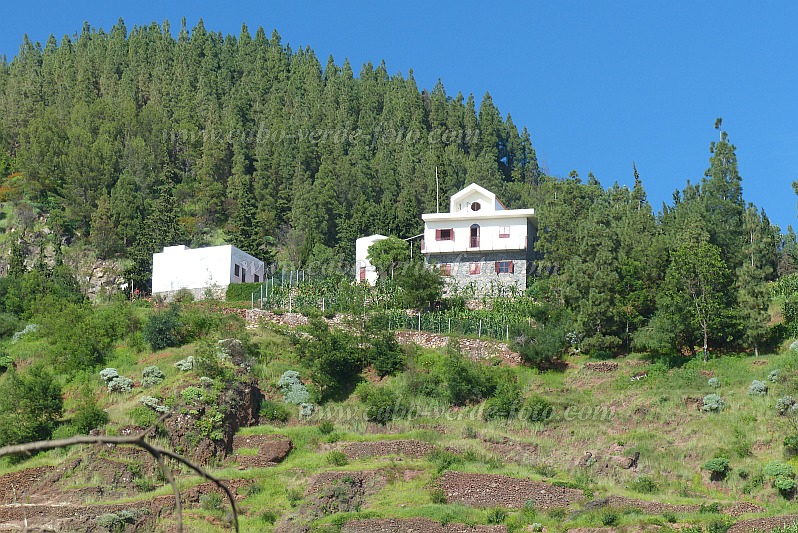 Insel: Santo Anto  Wanderweg: 106a Ort: Pico da Cruz Lombo Vermelho Motiv: Grne Felder unter den Wldern Haus Motivgruppe: Landscape Mountain © Pitt Reitmaier www.Cabo-Verde-Foto.com